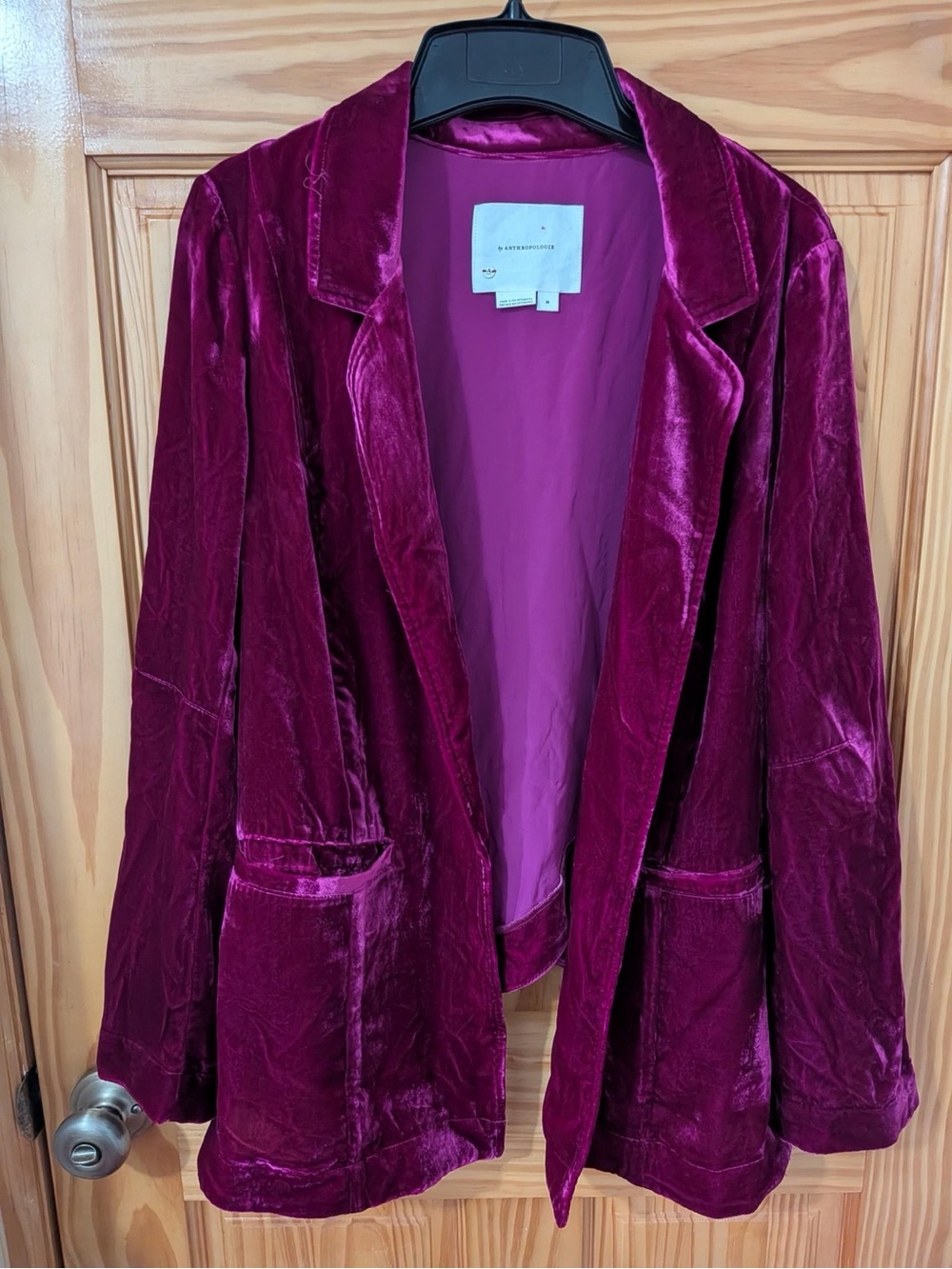 By Anthropologie Magenta Velvet Blazer Size Medium